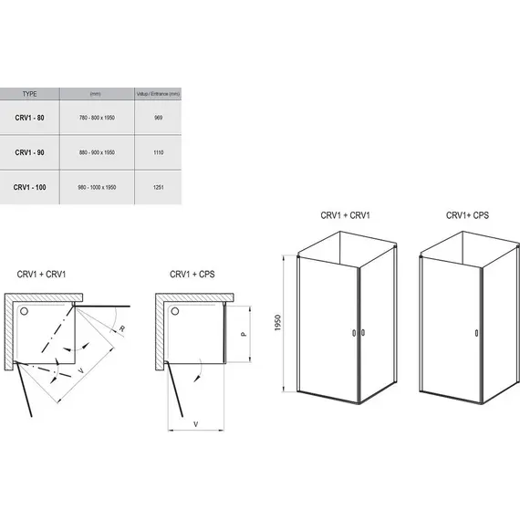 ЭЛЕМЕНТ ДУШЕВОГО УГОЛКА RAVAK CHROME CRV1-90 САТИН+ТРАНСПАРЕНТ