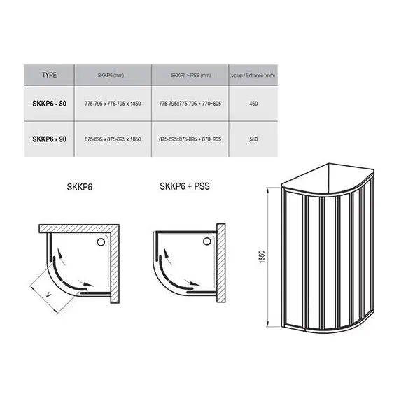 ДУШЕВОЙ УГОЛОК ПОЛУКРУГЛЫЙ RAVAK SUPERNOVA SKKP6-90 БЕЛЫЙ+ГРЕЙП
