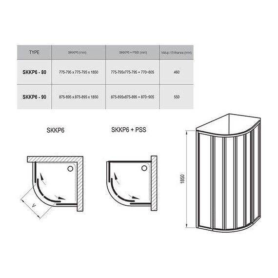 ДУШЕВОЙ УГОЛОК ПОЛУКРУГЛЫЙ RAVAK SUPERNOVA SKKP6-90 БЕЛЫЙ+ТРАНСПАРЕНТ