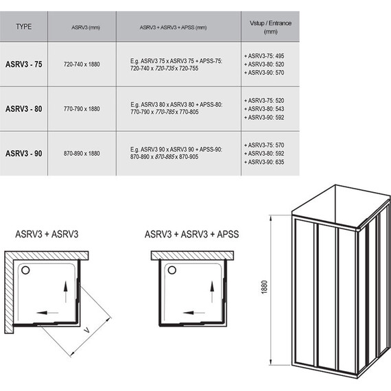 ДУШЕВОЙ УГОЛОК RAVAK SUPERNOVA ASRV3-90 БЕЛЫЙ+ТРАНСПАРЕНТ