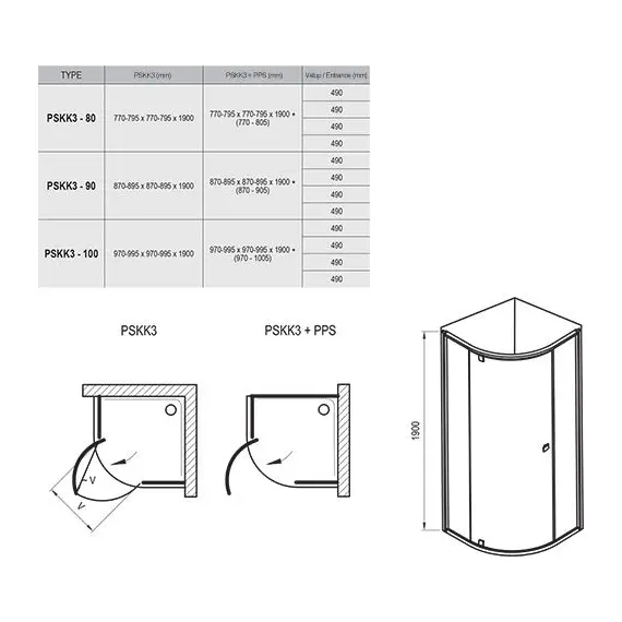 ДУШЕВОЙ УГОЛОК ПОЛУКРУГЛЫЙ RAVAK ПОВОРОТНЫЙ RAVAK PIVOT PSKK3-90 САТИН+ТРАНСПАРЕНТ