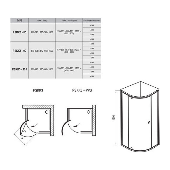 ДУШЕВОЙ УГОЛОК ПОЛУКРУГЛЫЙ RAVAK ПОВОРОТНЫЙ RAVAK PIVOT PSKK3-100 БЕЛЫЙ+ТРАНСПАРЕНТ