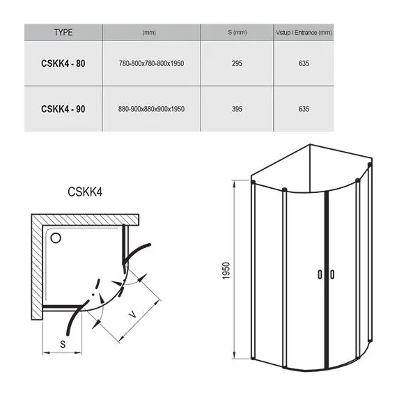 ДУШЕВОЙ УГОЛОК ПОЛУКРУГЛЫЙ RAVAK CHROME CSKK4-90 САТИН+ТРАНСПАРЕНТ