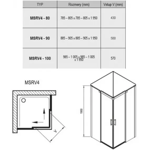 ДУШЕВОЙ УГОЛОК ПРЯМОУГОЛЬНЫЙ RAVAK MATRIX MSRV4 80Х80