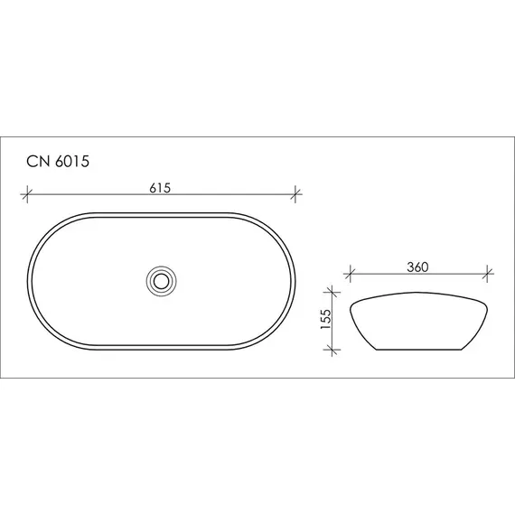 УМЫВАЛЬНИК ЧАША НАКЛАДНАЯ ОВАЛЬНАЯ CERAMICA NOVA ELEMENT 620X360X145 ММ