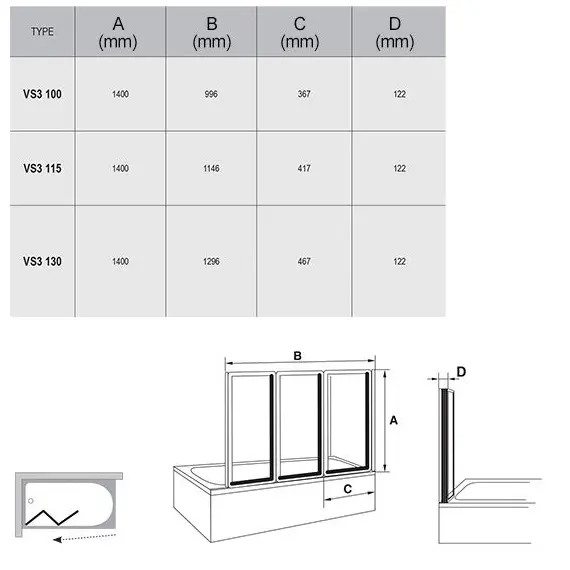 ШТОРКА ДЛЯ ВАННЫ RAVAK VS3 100 БЕЛАЯ+РЕЙН