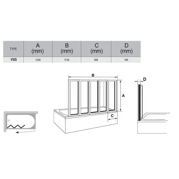 ШТОРКА ДЛЯ ВАННЫ RAVAK VS5 БЕЛАЯ+РЕЙН