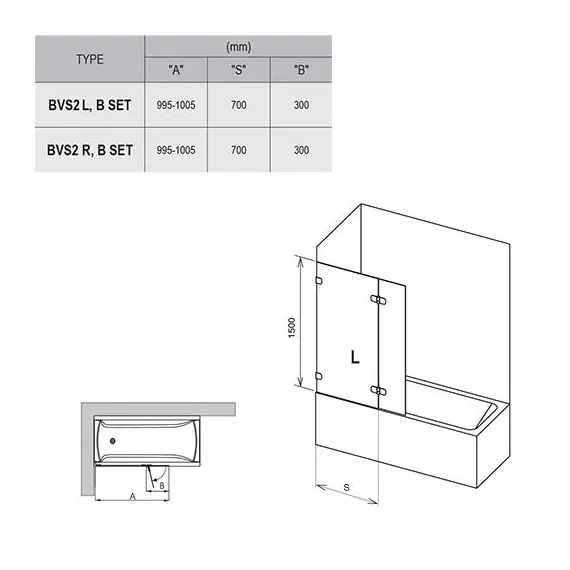 ШТОРКА ДЛЯ ВАННЫ RAVAK BVS2-100 ХРОМ+ТРАНСПАРЕНТ ПРАВАЯ