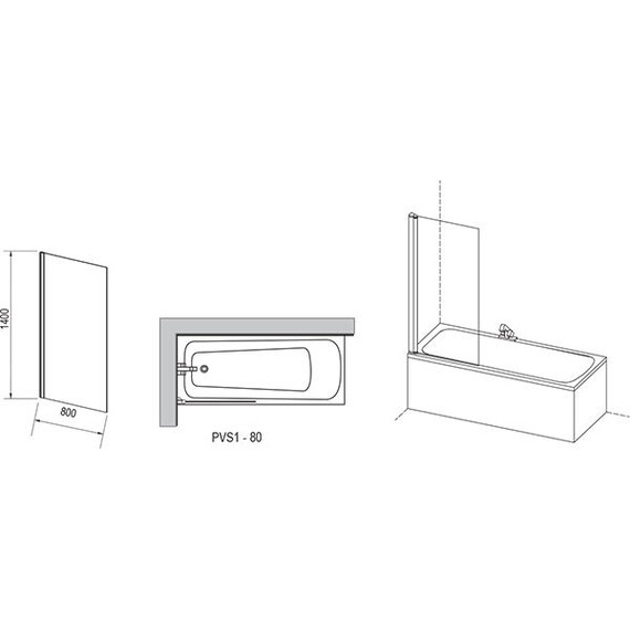 ШТОРКА ДЛЯ ВАННЫ RAVAK PVS1-80 БЕЛЫЙ+ТРАНСПАРЕНТ