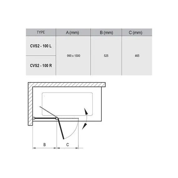 ШТОРКА ДЛЯ ВАННЫ RAVAK CVS2-100 БЕЛЫЙ+ТРАНСПАРЕНТ ЛЕВАЯ
