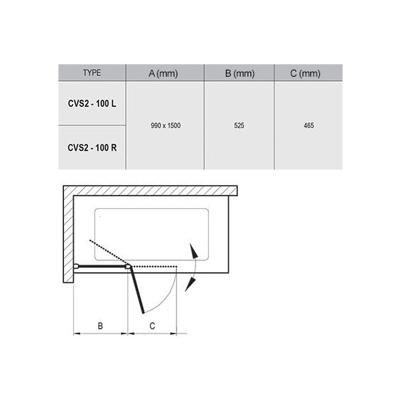 ШТОРКА ДЛЯ ВАННЫ RAVAK CVS2-100 P БЛЕСТЯЩИЙ+ТРАНСПАРЕНТ