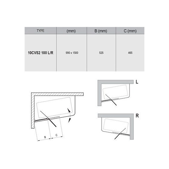ШТОРКА ДЛЯ ВАННЫ RAVAK 10CVS2-100 L САТИН+ТРАНСПАРЕНТ