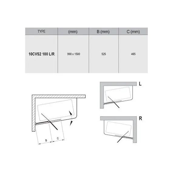 ШТОРКА ДЛЯ ВАННЫ RAVAK 10CVS2-100 L БЛЕСТЯЩИЙ+ТРАНСПАРЕНТ