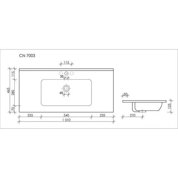 УМЫВАЛЬНИК НАКЛАДНОЙ ПРЯМОУГОЛЬНЫЙ CERAMICA NOVA ELEMENT 1025X480X190 ММ