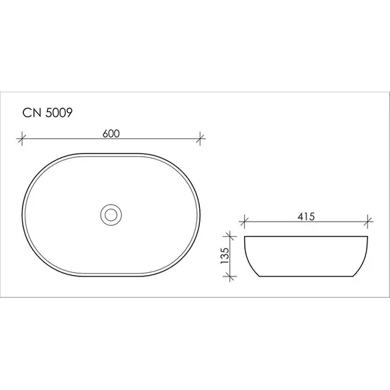УМЫВАЛЬНИК ЧАША НАКЛАДНАЯ ОВАЛЬНАЯ CERAMICA NOVA ELEMENT 600X415X135 ММ
