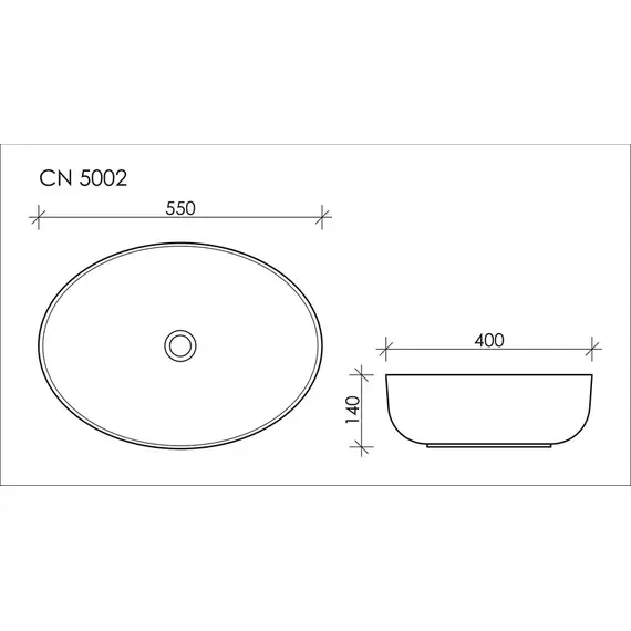 УМЫВАЛЬНИК ЧАША НАКЛАДНАЯ ОВАЛЬНАЯ CERAMICA NOVA ELEMENT 550X400X140 ММ