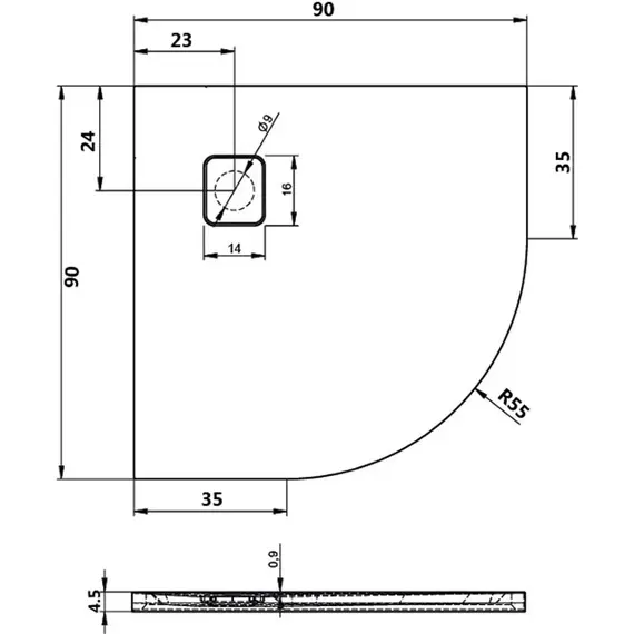 АКРИЛОВЫЙ ДУШЕВОЙ ПОДДОН RIHO BASEL 451 90X90 БЕЛЫЙ R55 + СИФОН