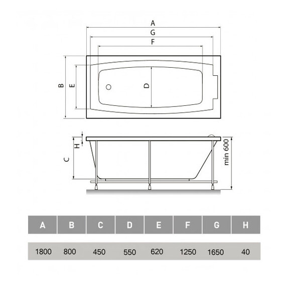 ВАННА АКРИЛОВАЯ RELISAN KRISTINA 180Х80