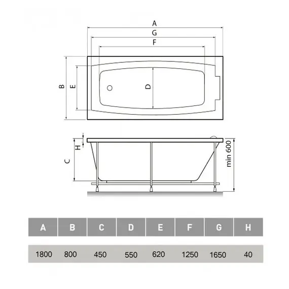 ВАННА АКРИЛОВАЯ RELISAN KRISTINA 180Х80