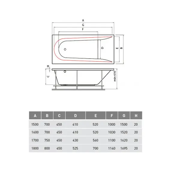 ВАННА АКРИЛОВАЯ VAYER BOOMERANG (EH) 150X70