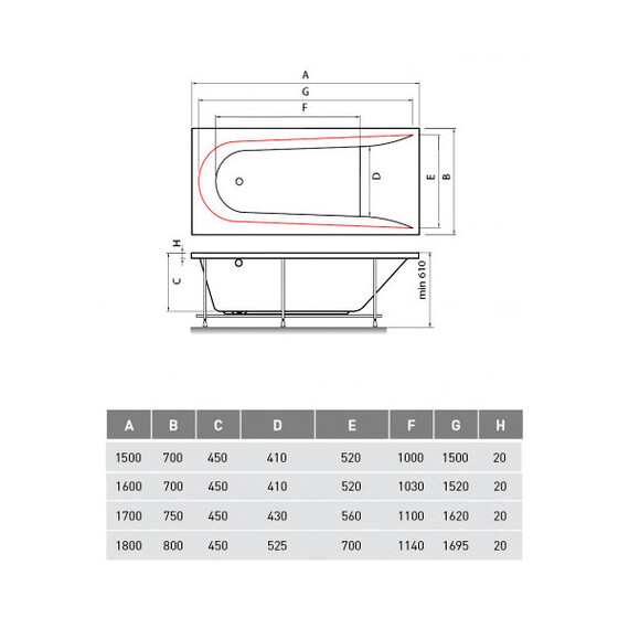 ВАННА АКРИЛОВАЯ VAYER BOOMERANG (EH) 170X75