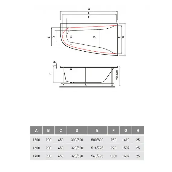 ВАННА АКРИЛОВАЯ VAYER BOOMERANG (EH) 150X90 L