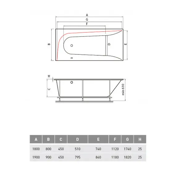 ВАННА АКРИЛОВАЯ VAYER BOOMERANG (EH) 180X80 L