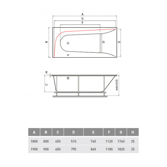 ВАННА АКРИЛОВАЯ VAYER BOOMERANG (EH) 190X90 L