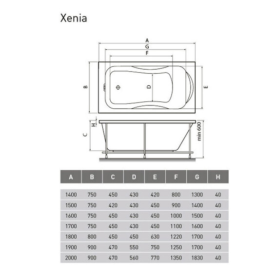 ВАННА АКРИЛОВАЯ RELISAN XENIA 150X75