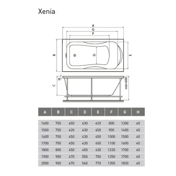 ВАННА АКРИЛОВАЯ RELISAN XENIA 150X75