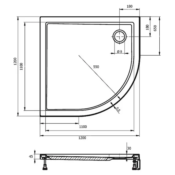 АКРИЛОВЫЙ ДУШЕВОЙ ПОДДОН RIHO DAVOS 289 120X120 БЕЛЫЙ R55 + ПАНЕЛЬ