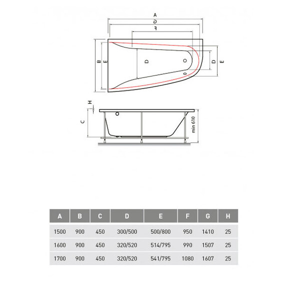 ВАННА АКРИЛОВАЯ VAYER BOOMERANG (EH) 180X100 L