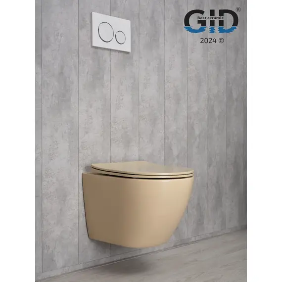 БЕЗОБОДКОВЫЙ ПОДВЕСНОЙ УНИТАЗ GID SR2198 СВЕТЛО-КОРИЧНЕВОЕ МАТОВОЕ С ПРОЧНОЙ КРЫШКОЙ-МИКРОЛИФТ ИЗ ДЮРОПЛАСТА