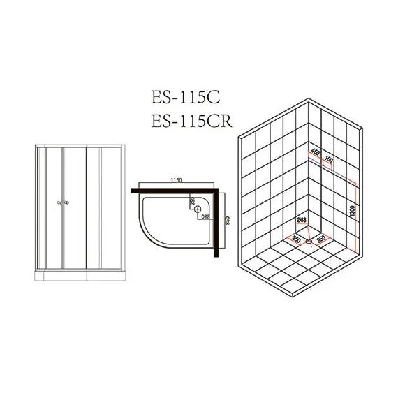 КАБИНА ДУШЕВАЯ ESBANO EST-115 C ПРАВЫЙ
