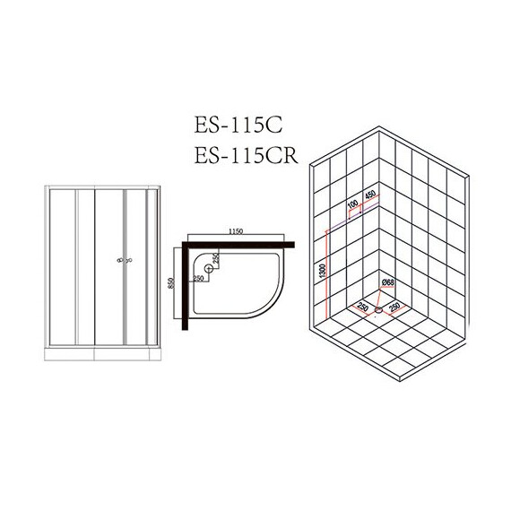 КАБИНА ДУШЕВАЯ ESBANO EST-115 CR ПРАВЫЙ