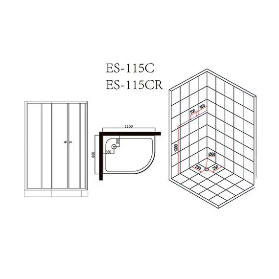 КАБИНА ДУШЕВАЯ ESBANO EST-115 CR ПРАВЫЙ