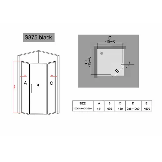 ДУШЕВОЙ УГОЛОК BLACK & WHITE STELLAR WIND S875 BLACK 90X90X195