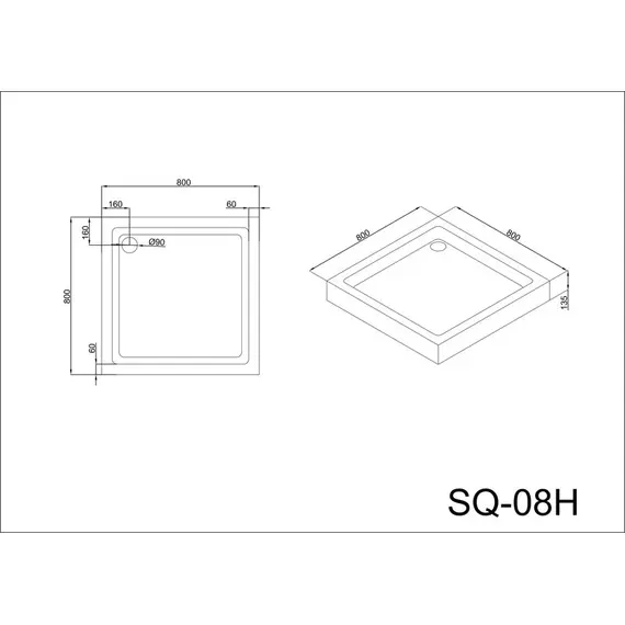ДУШЕВОЙ ПОДДОН BLACK & WHITE STELLAR WIND EASY PLUMB SQ-08H 135 ММ
