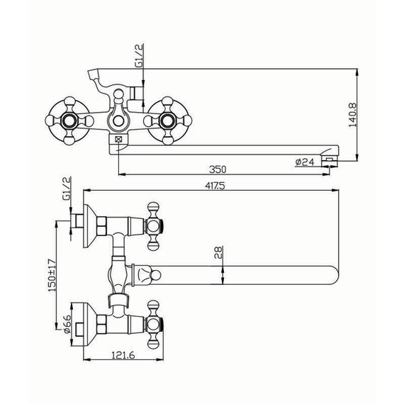СМЕСИТЕЛЬ ДЛЯ ВАННЫ С ДЛИННЫМ ИЗЛИВОМ OLIVE'S GIRONA 01221GR