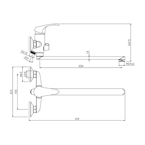 СМЕСИТЕЛЬ ДЛЯ ВАННЫ С ДЛИННЫМ ИЗЛИВОМ OLIVE'S AVILA 02221AV