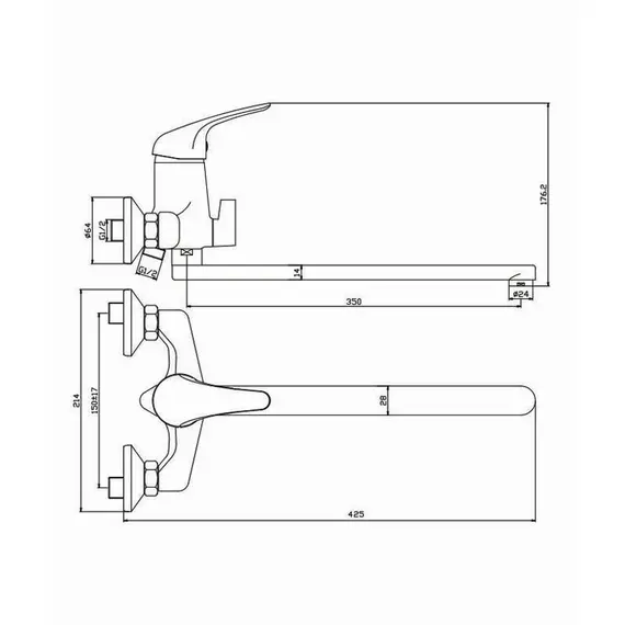 СМЕСИТЕЛЬ ДЛЯ ВАННЫ С ДЛИННЫМ ИЗЛИВОМ OLIVE'S LEON 04221LN