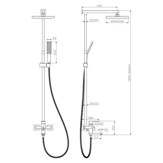 СМЕСИТЕЛЬ ДЛЯ ВАННЫ С ВЕРХНИМ ДУШЕМ OLIVE'S GRANADA 05511GN