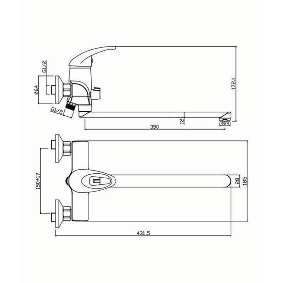 СМЕСИТЕЛЬ ДЛЯ ВАННЫ С ДЛИННЫМ ИЗЛИВОМ OLIVE'S LERIDA 08221LR