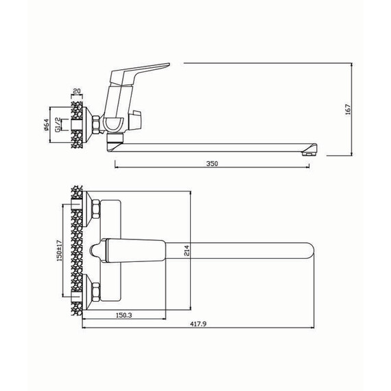 СМЕСИТЕЛЬ ДЛЯ ВАННЫ С ДЛИННЫМ ИЗЛИВОМ OLIVE'S ARAGON 10221AN