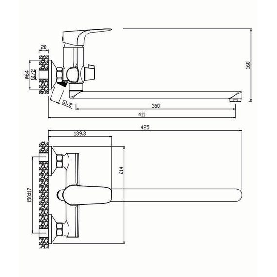 СМЕСИТЕЛЬ ДЛЯ ВАННЫ С ДЛИННЫМ ИЗЛИВОМ OLIVE'S SIERRA 14221SR
