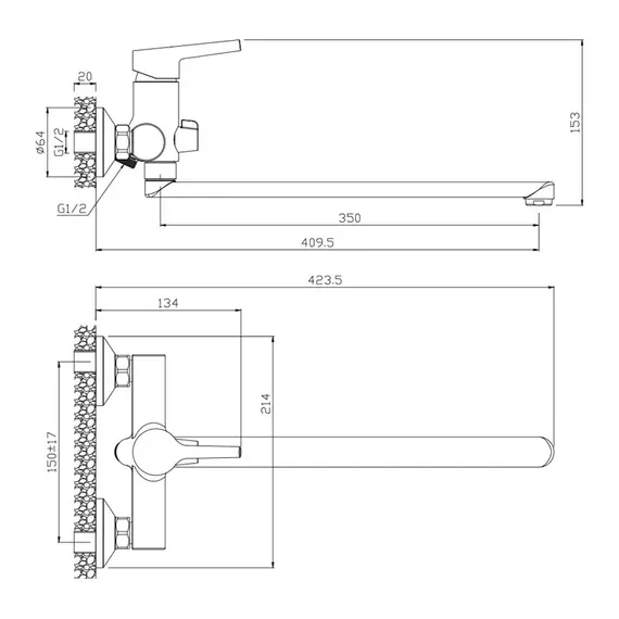 СМЕСИТЕЛЬ ДЛЯ ВАННЫ С ДЛИННЫМ ИЗЛИВОМ OLIVE'S ALBA 15221AL