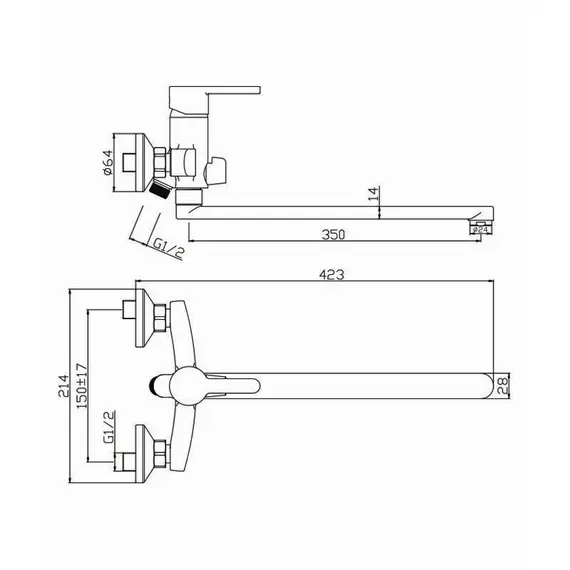 СМЕСИТЕЛЬ ДЛЯ ВАННЫ С ДЛИННЫМ ИЗЛИВОМ OLIVE'S TORRES 17221TR