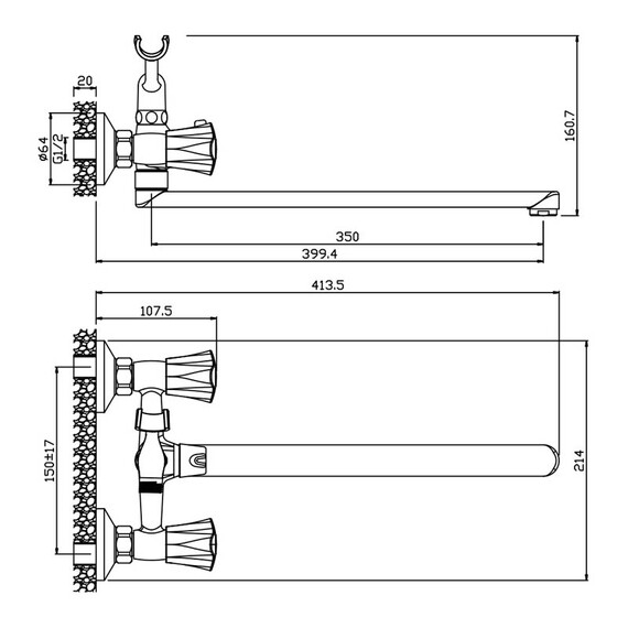 СМЕСИТЕЛЬ ДЛЯ ВАННЫ С ДЛИННЫМ ИЗЛИВОМ OLIVE'S VIGO 21221VG,