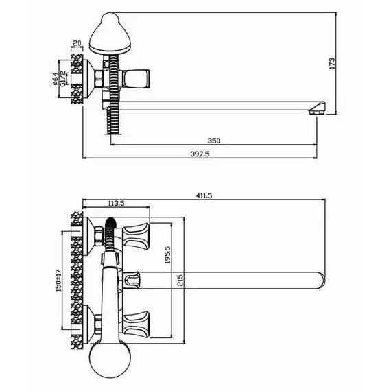 СМЕСИТЕЛЬ ДЛЯ ВАННЫ С ДЛИННЫМ ИЗЛИВОМ OLIVE'S VASCO 27221VS