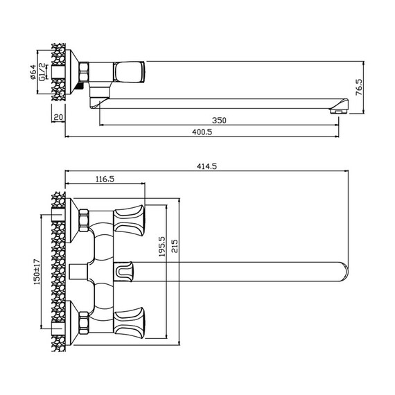 СМЕСИТЕЛЬ ДЛЯ ВАННЫ С ДЛИННЫМ ИЗЛИВОМ OLIVE'S VASCO 27231VS